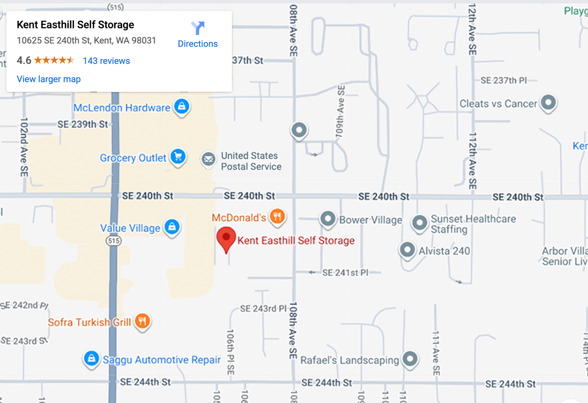 Kent East Hill Self Storage (253) 852-9707 10625 SE 240th St. Kent, WA 98031
